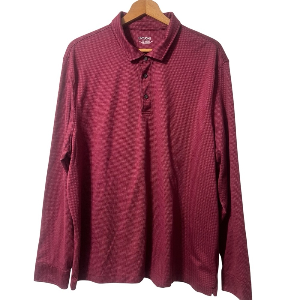 Untuckit Damaschino Diamond Birdseye Long Sleeve Golf Polo Shirt Cotton Size XXL